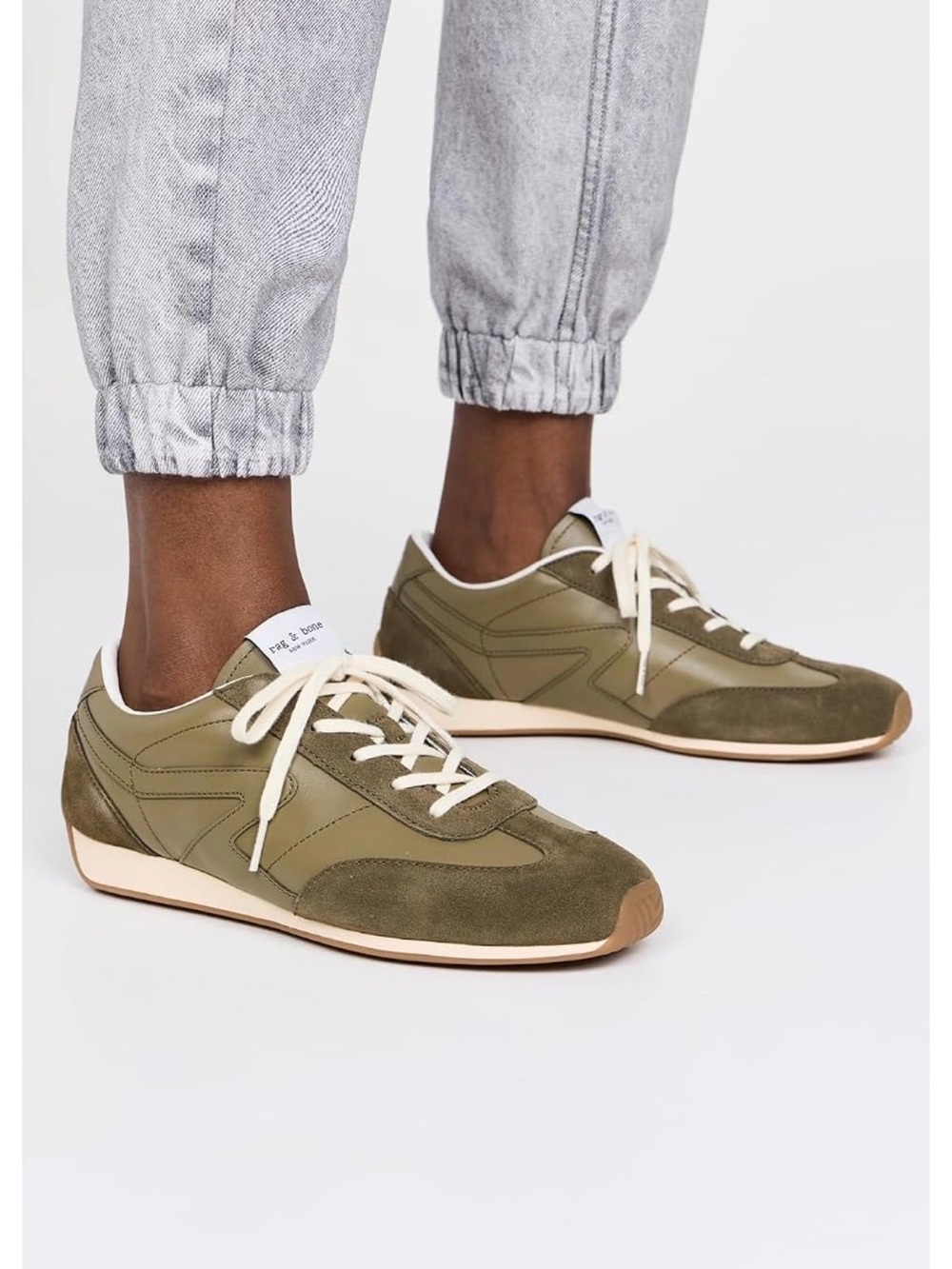 Rag & Bone Slim Retro Runner Sneaker in Martini Olive | Size 9